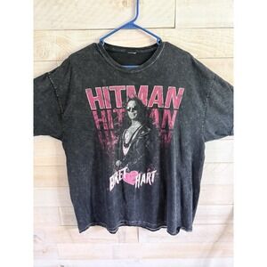 Vintage Y2K Stone Washed Black Short Sleeve Bret The Hitman Hart WWE Shirt Sz XL